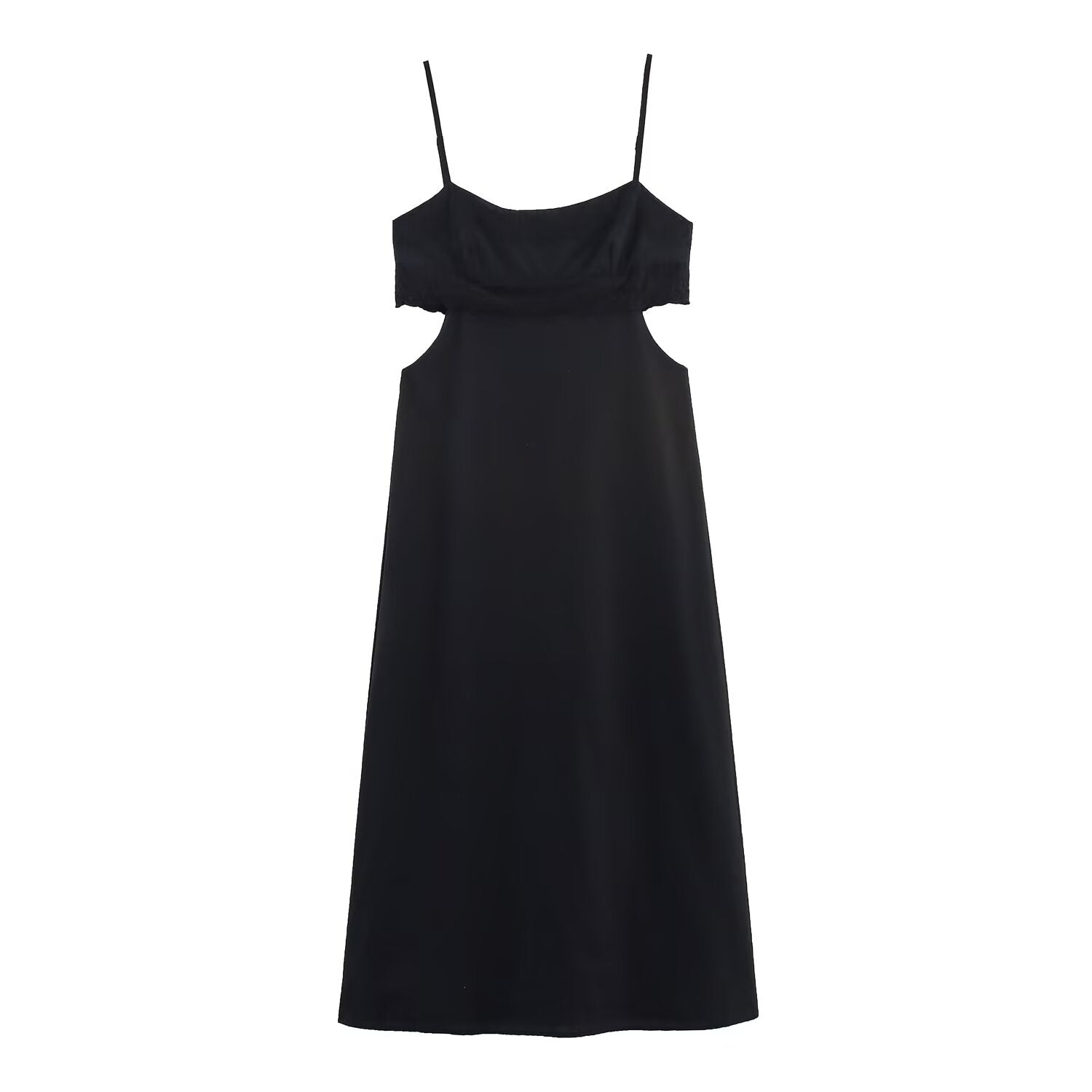 Elegant Black Slim Fit Slimming Lace Stitching Side Waist Split Sling Dress Howe