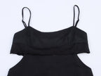 Elegant Black Slim Fit Slimming Lace Stitching Side Waist Split Sling Dress Howe