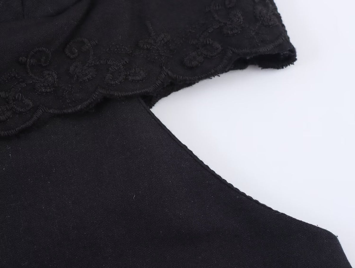 Elegant Black Slim Fit Slimming Lace Stitching Side Waist Split Sling Dress Howe