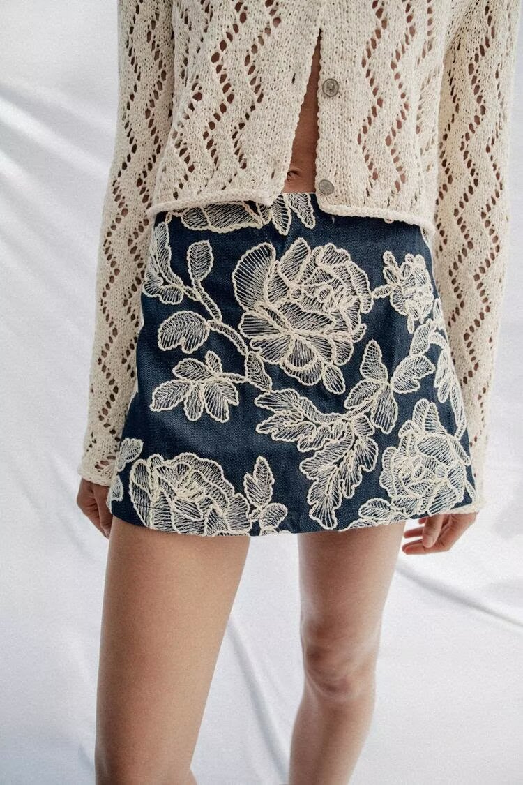 Women Clothing Summer Retro Rose Embroidered High Waist Slimming Skirt Howe