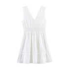 Women Clothing Summer Slim Waist Lace Short Stitching Dress Wennie