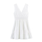 Women Clothing Summer Slim Waist Lace Short Stitching Dress Wennie
