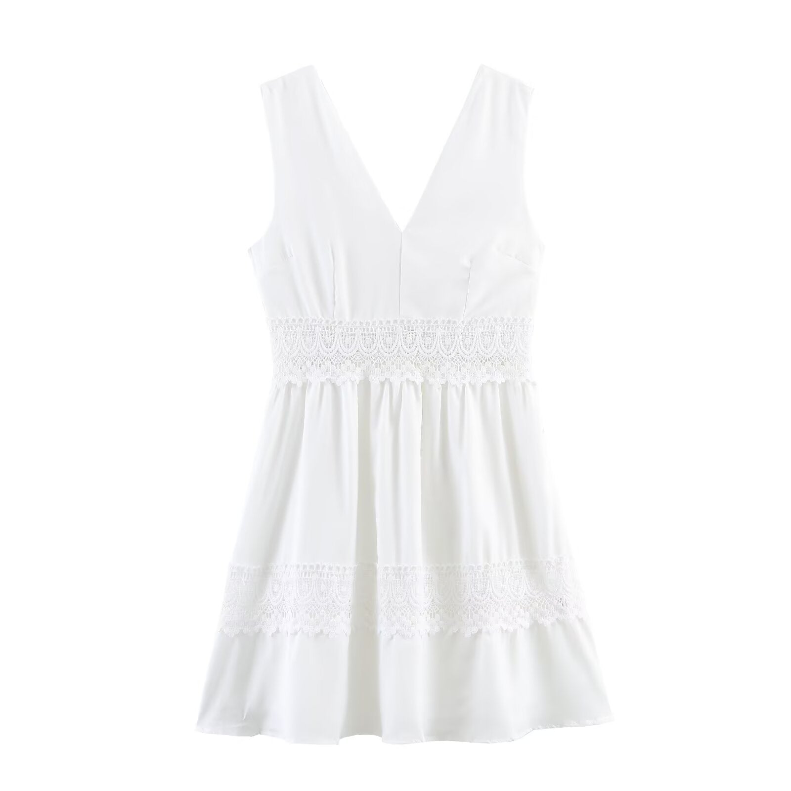 Women Clothing Summer Slim Waist Lace Short Stitching Dress Wennie