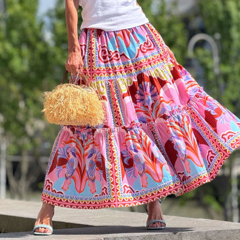 Summer Skirt Printed Ruffled Large Swing Long Skirt Women Skirt Zemy
