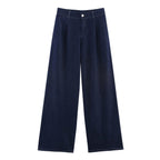 Summer Casual Women Collared Wide Sleeve Loose Denim Shirt Top High Waist Wide Leg Set Howe