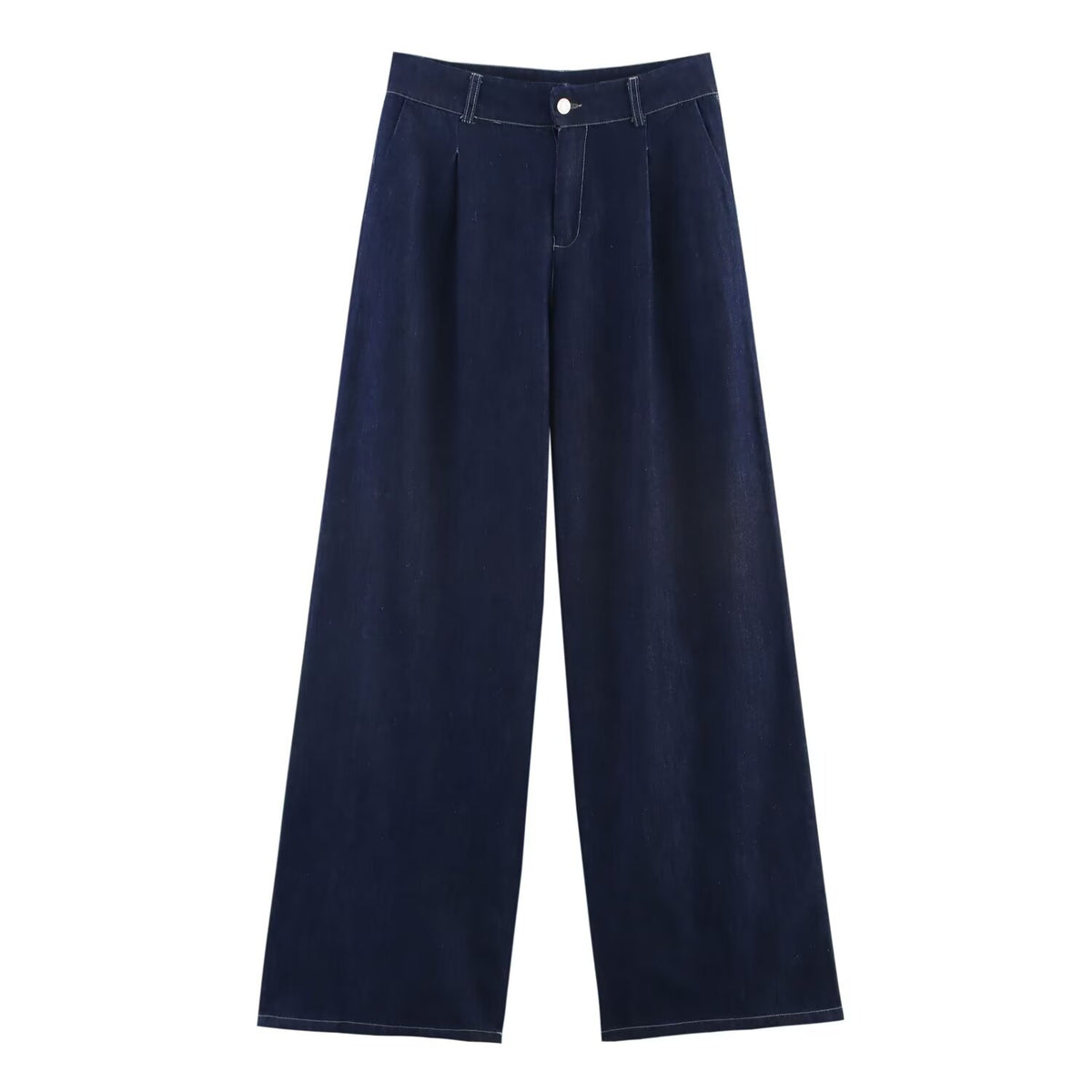 Summer Casual Women Collared Wide Sleeve Loose Denim Shirt Top High Waist Wide Leg Set Howe