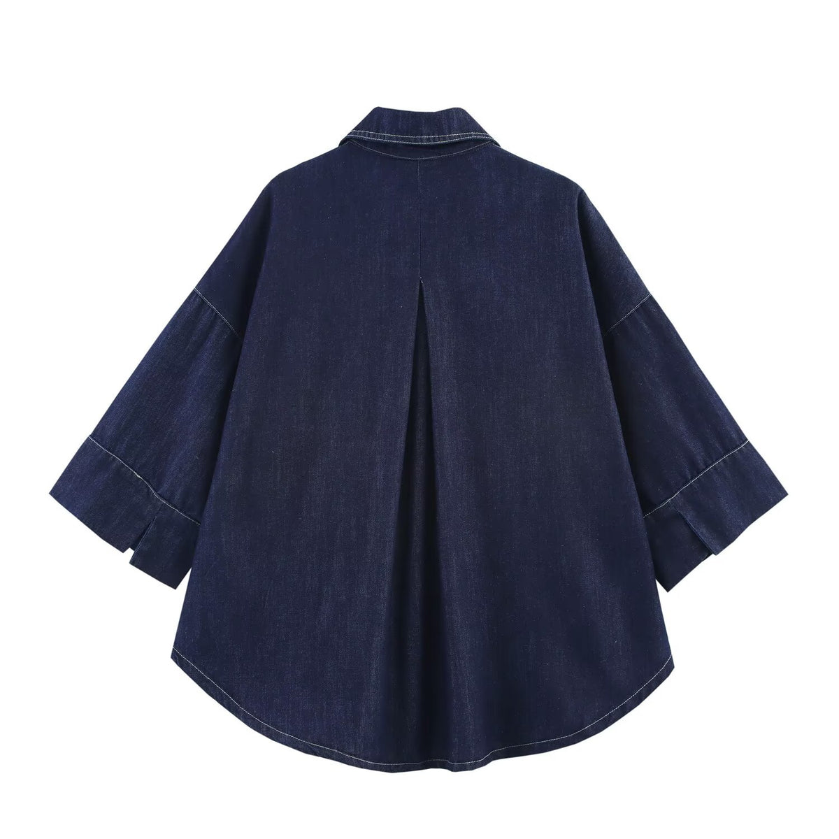 Summer Casual Women Collared Wide Sleeve Loose Denim Shirt Top High Waist Wide Leg Set Howe