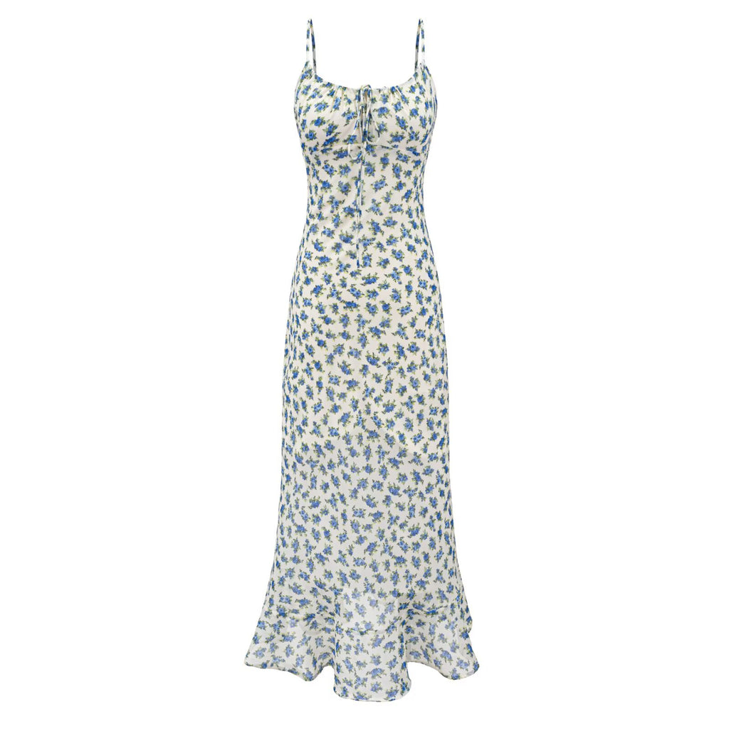 Summer Women Clothing French Romantic Atmosphere Seaside Vacation Printed Maxi Dress Slim Strap Dress PullWind