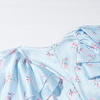 Summer Women Clothing Floral Flounce Socialite V neck Satin Short Sleeve Waist Controlled Dress JiaJia