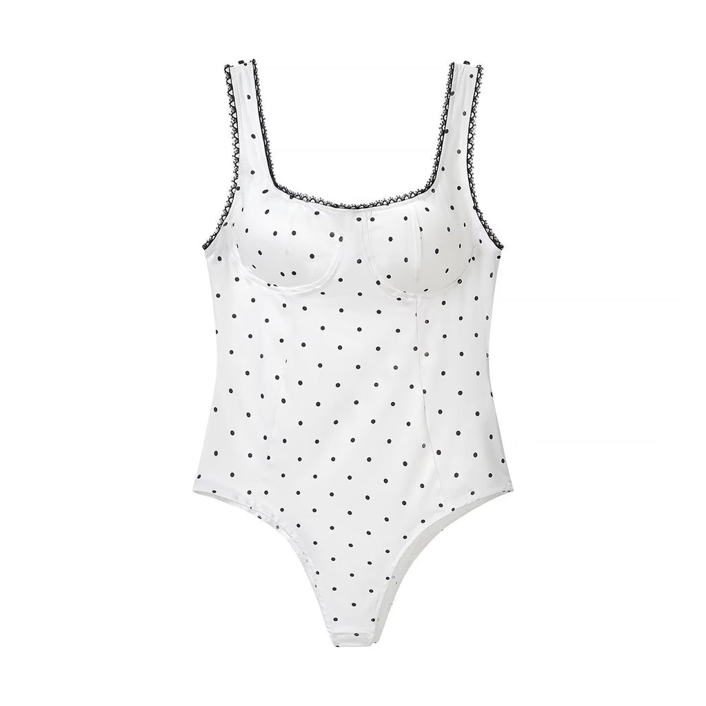 Women Clothing Gentle Sleeveless Stylish Simple Polka Dot Lace Sling Jumpsuit JiaJia