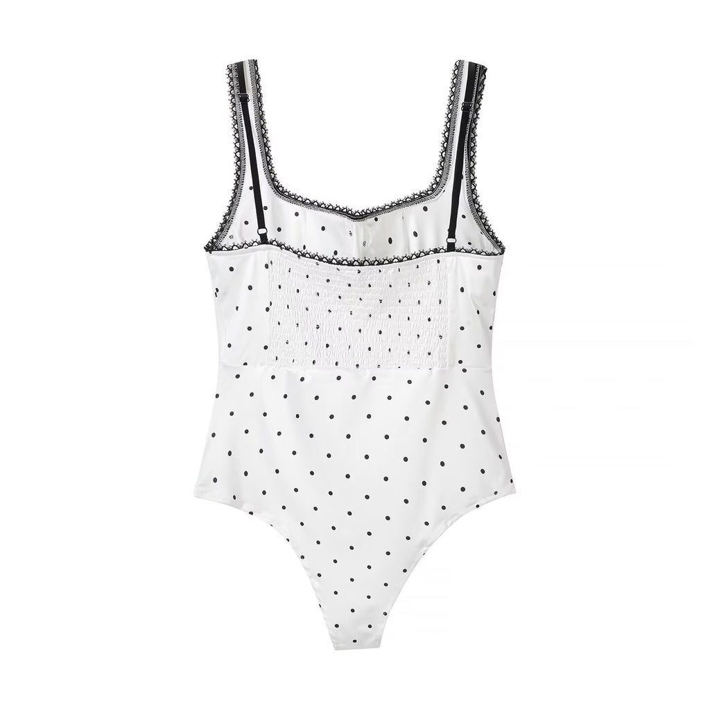 Women Clothing Gentle Sleeveless Stylish Simple Polka Dot Lace Sling Jumpsuit JiaJia