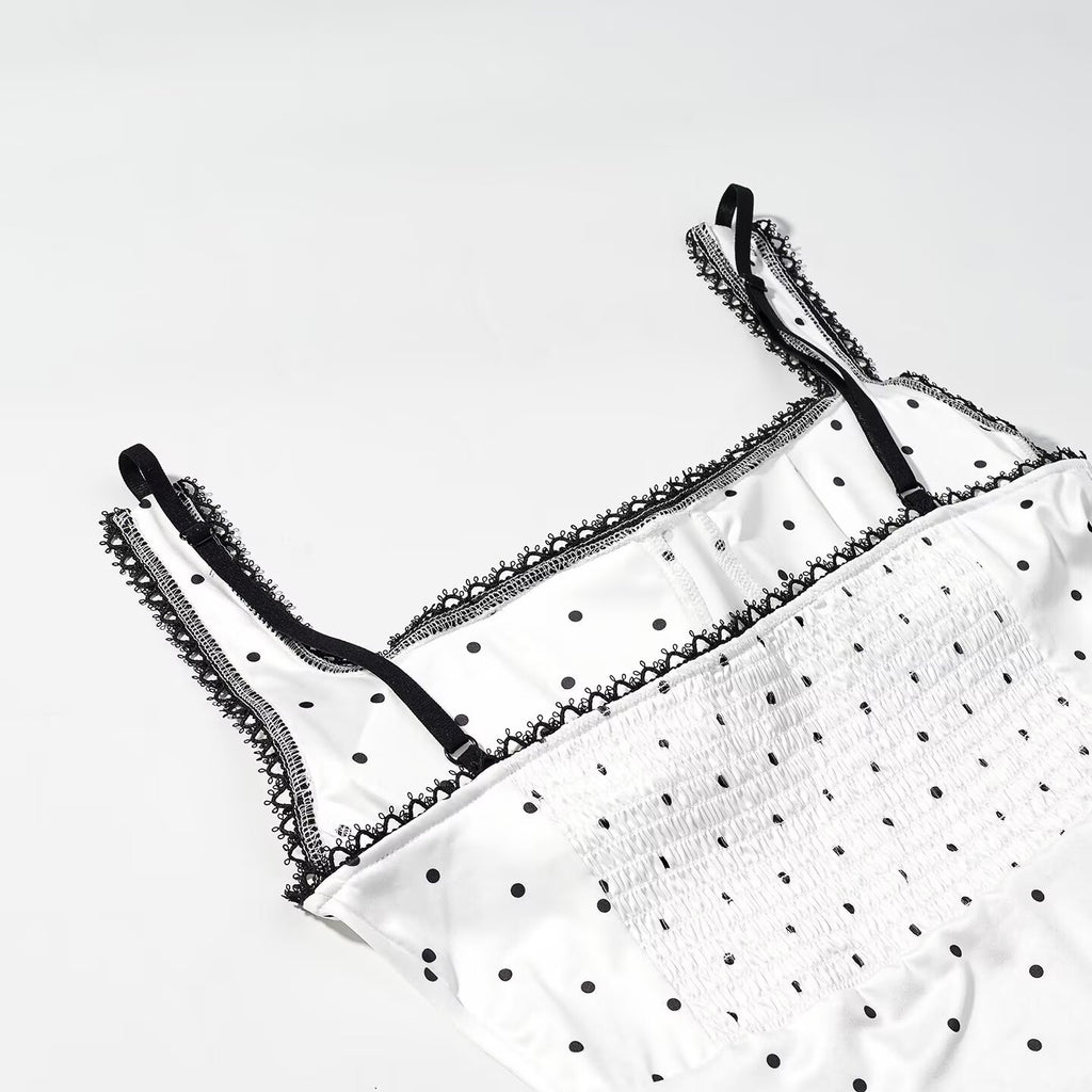 Women Clothing Gentle Sleeveless Stylish Simple Polka Dot Lace Sling Jumpsuit JiaJia