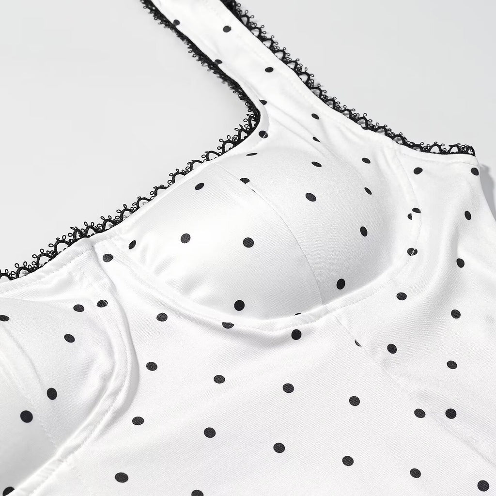 Women Clothing Gentle Sleeveless Stylish Simple Polka Dot Lace Sling Jumpsuit JiaJia