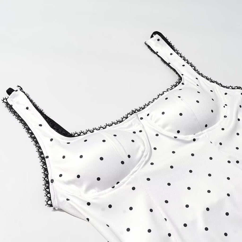 Women Clothing Gentle Sleeveless Stylish Simple Polka Dot Lace Sling Jumpsuit JiaJia