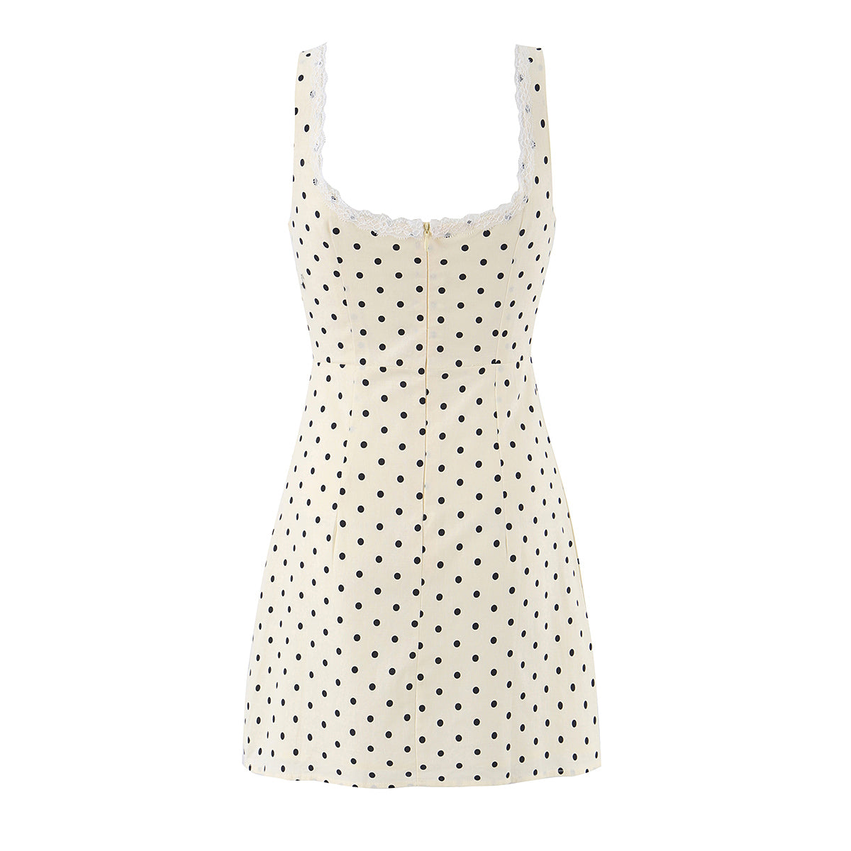 Polka Dot Camisole Women Summer Retro Elegant Lace Stitching Tied Cinched Sleeveless Dress OMI