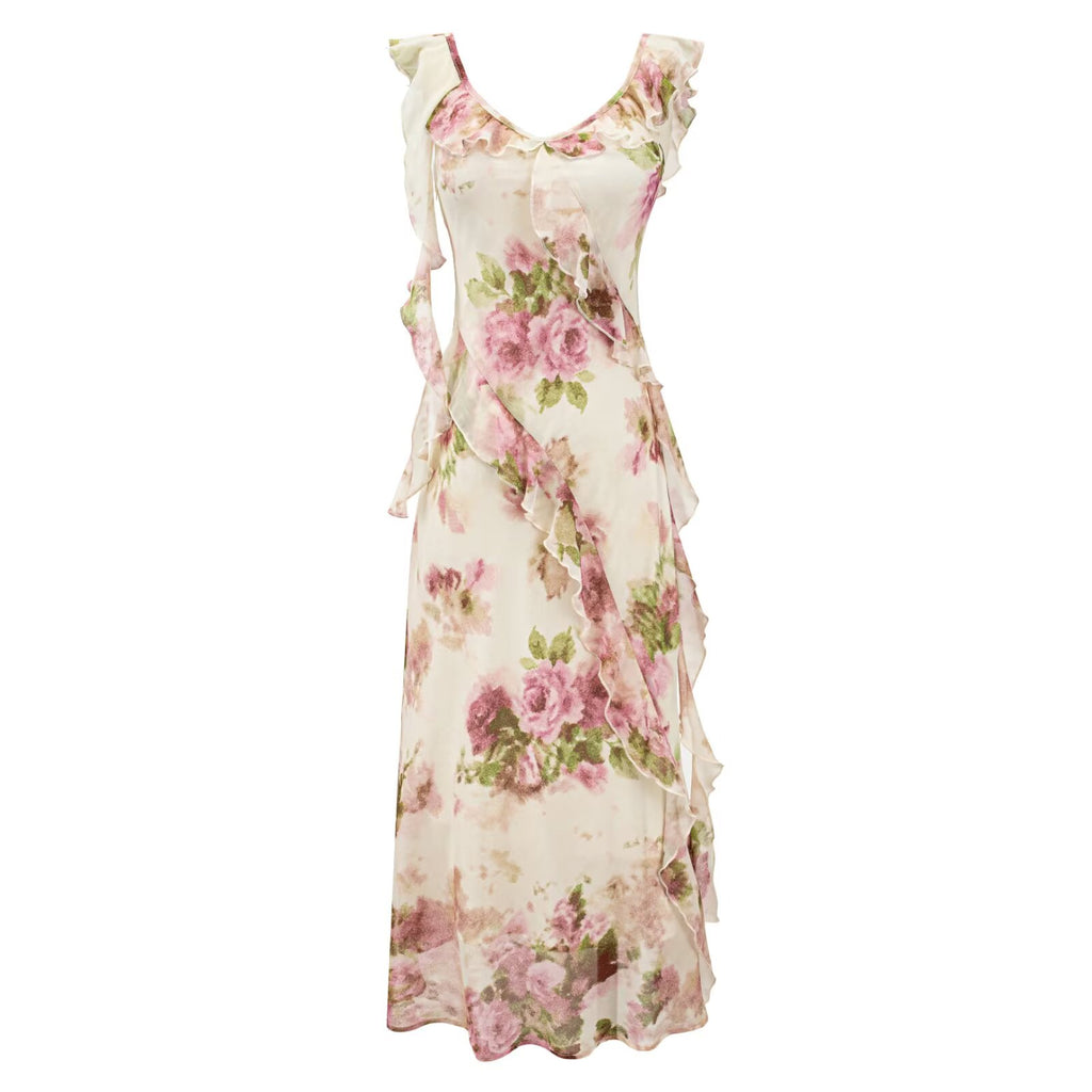 Women Clothing Summer Huayang Floral Sea V neck Lace up Backless Strap Dress Lace Dress PullWind