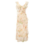 French Sweet V neck Flounce Sleeveless Dress Summer Seaside Vacation Cinched Slimming Maxi Dress PullWind