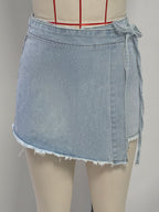 Retro Do the Old Cowboy Short Skirt Side Strap Irregular Asymmetric Raw Hem Culottes Cisco