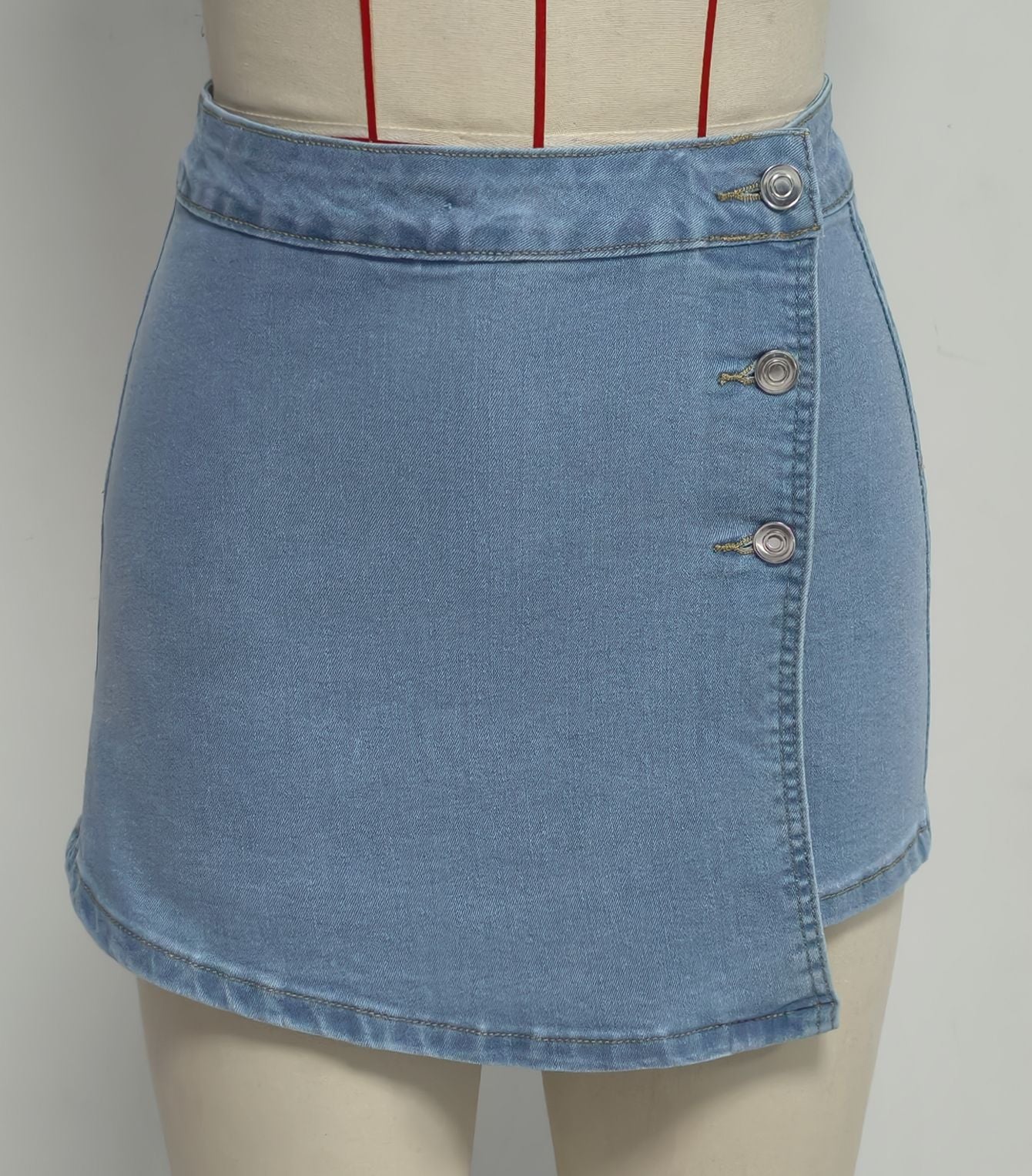 Retro Washed Denim Culotte Front Slit Button Design Anti Exposure Pantskirt Women Cisco