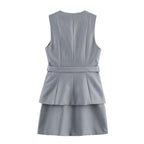 Fall Simple with Belt False Two Piece Set Crepe Dress Goyo