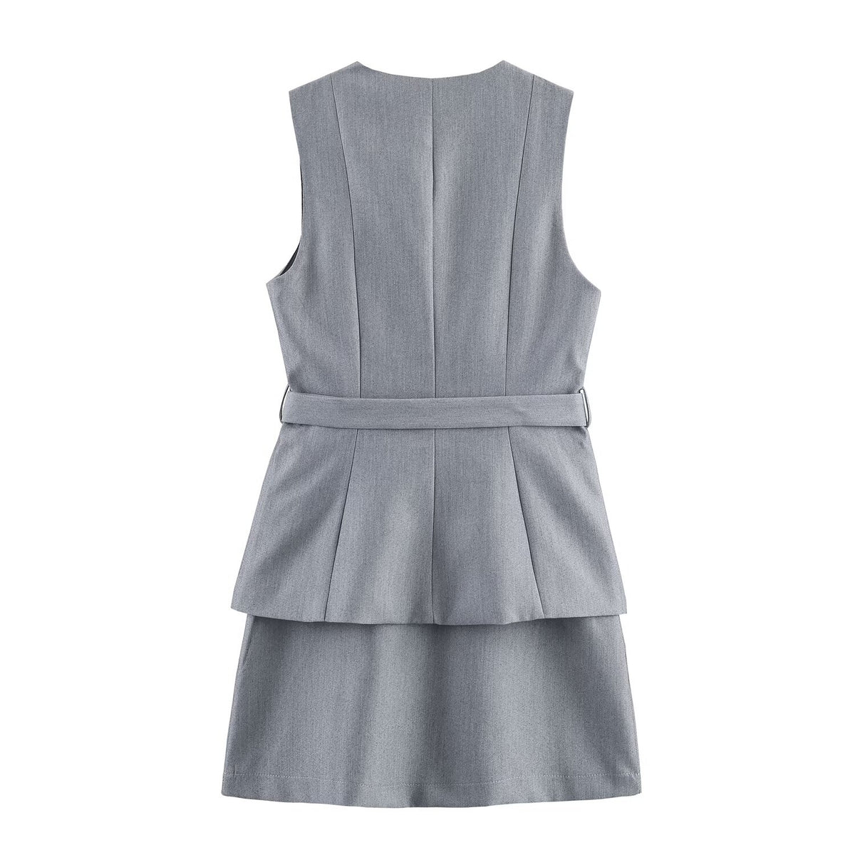 Fall Simple with Belt False Two Piece Set Crepe Dress Goyo