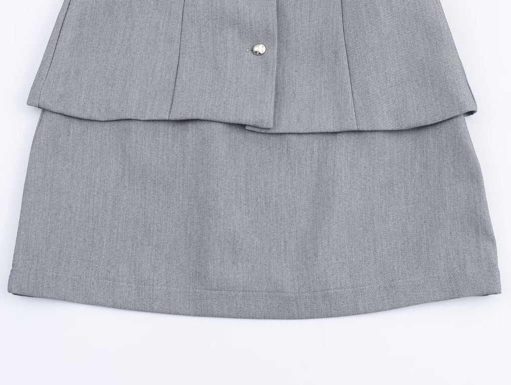 Fall Simple with Belt False Two Piece Set Crepe Dress Goyo