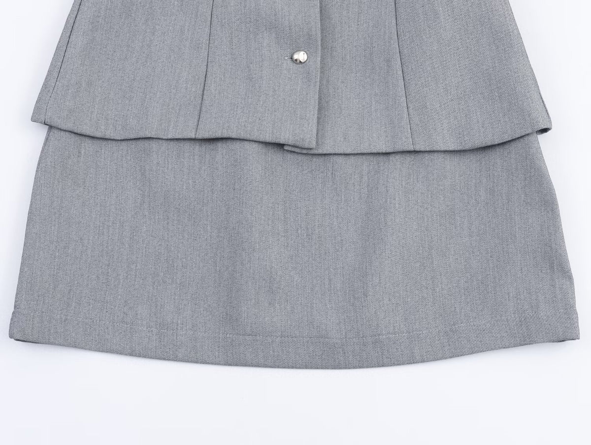 Fall Simple with Belt False Two Piece Set Crepe Dress Goyo