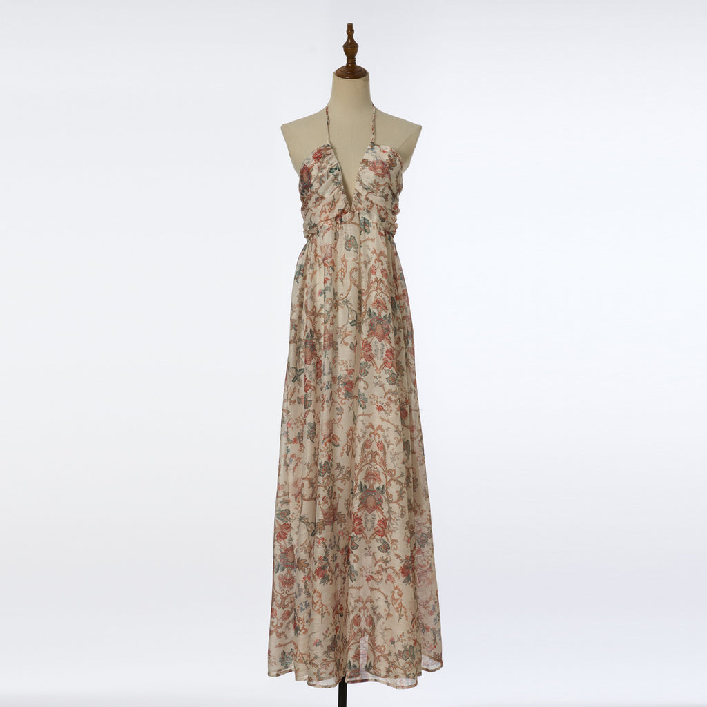 Women Summer Printed Halter Neck Strapless Dress Daylight