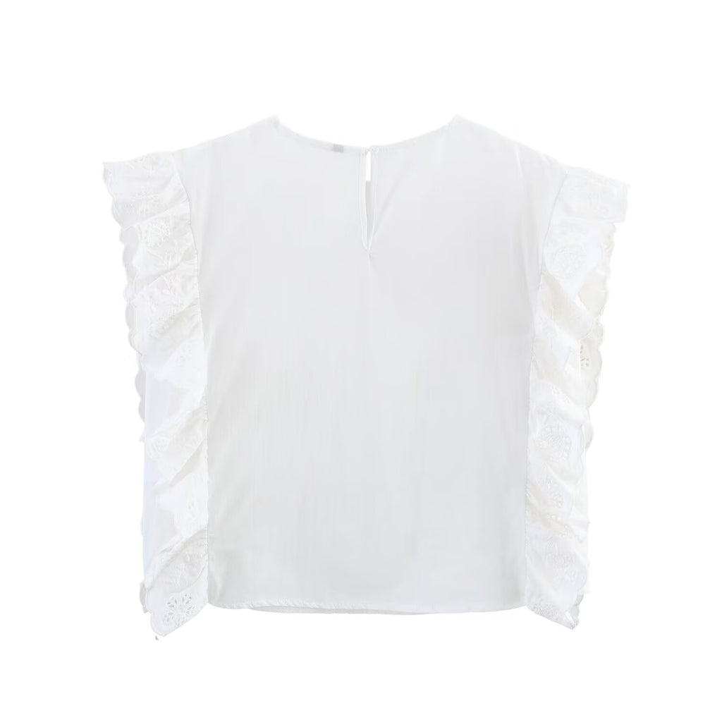 Women Clothing Summer French Ruffled Embroidered Sleeveless Top Howe