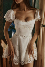 Summer French Sexy Solid Color Lace Trim Waist Trimming Spaghetti Straps Sexy Dress TinkleBell