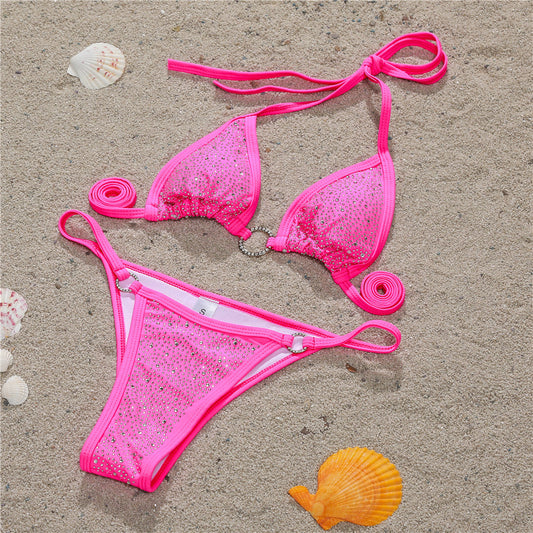 Bikini sexy con diamantes para mujer, traje de baño dividido
