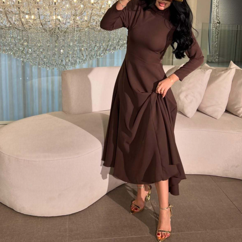 Summer Women Clothing Sexy Pleated Long Sleeve Turtleneck Dress RMAI