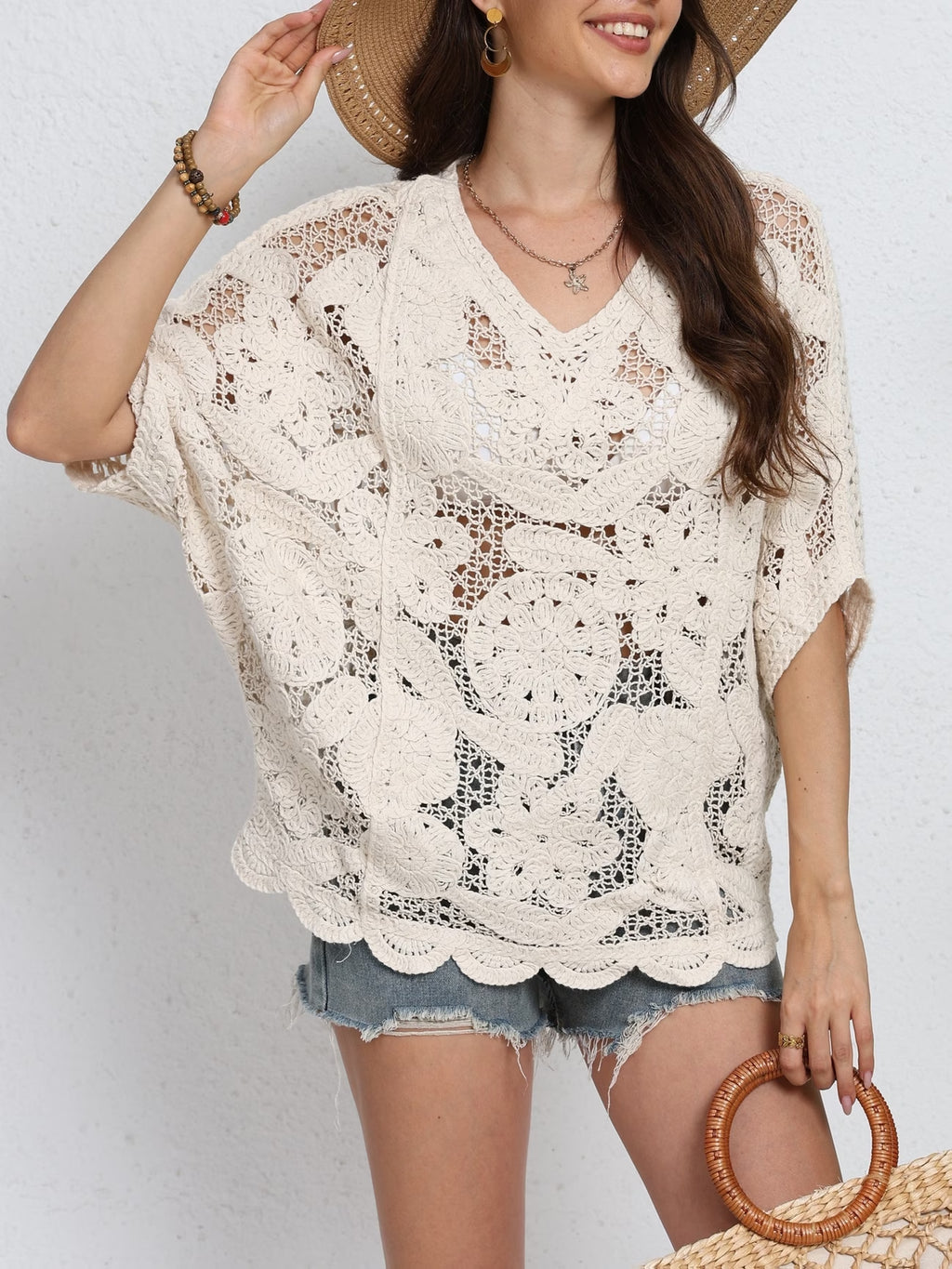 Women Summer Vacation Short Sleeved Knitted Top Reddy