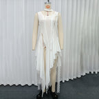 Summer Lace Stitching Vest Sexy Lightly Mature Scarf Ribbon All Matching Top for Women OFMY