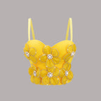 Sexy Yellow Three Dimensional Floral Camisole Women Body Shaping Boning Corset Corset Rhinestone Top WildQueen