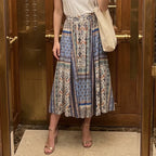 Women Clothing Summer Rayon Positioning Printing Elastic Waist Bohemian Big Hem Skirt YiPin