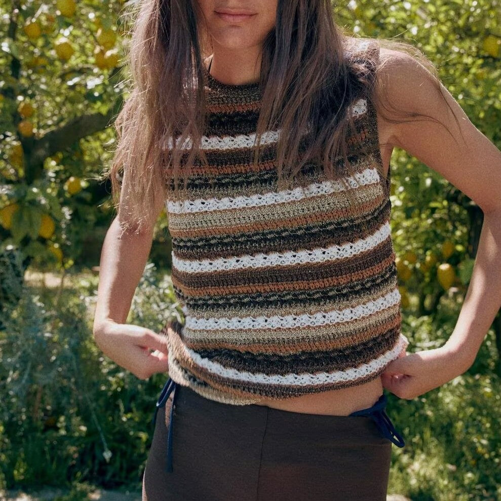 Women Clothing Summer Striped Texture Knitted Sleeveless Vest Shell