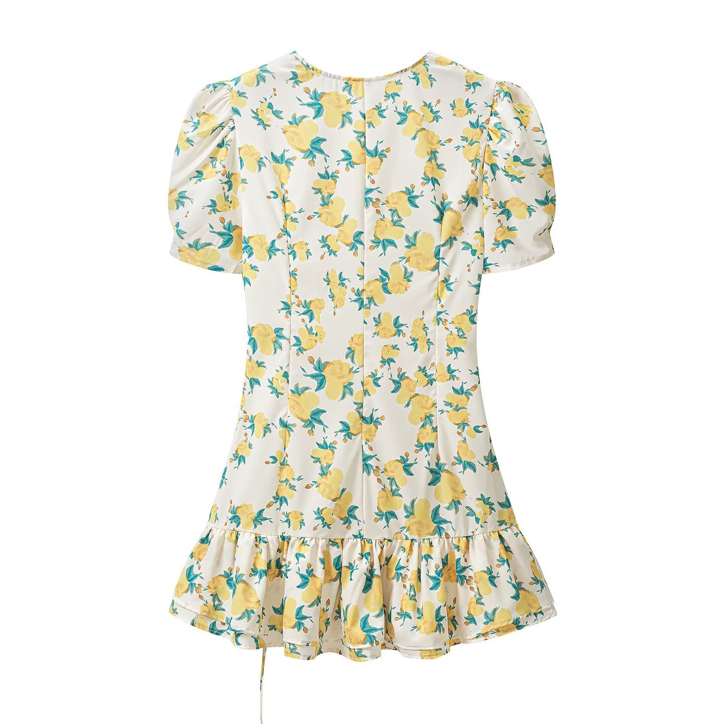 Women Clothing Fashionable All Matching Printed Floral Flounce Slim Dress JiaJia