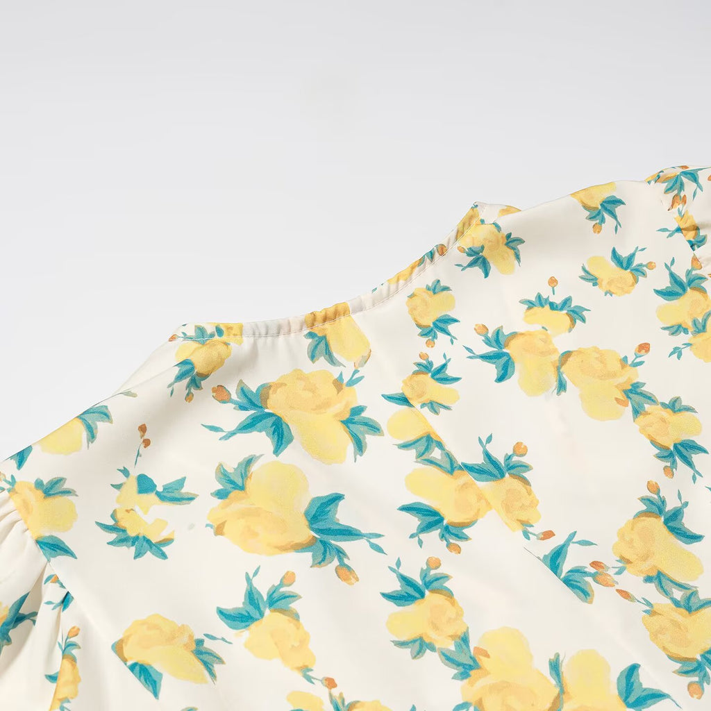 Women Clothing Fashionable All Matching Printed Floral Flounce Slim Dress JiaJia