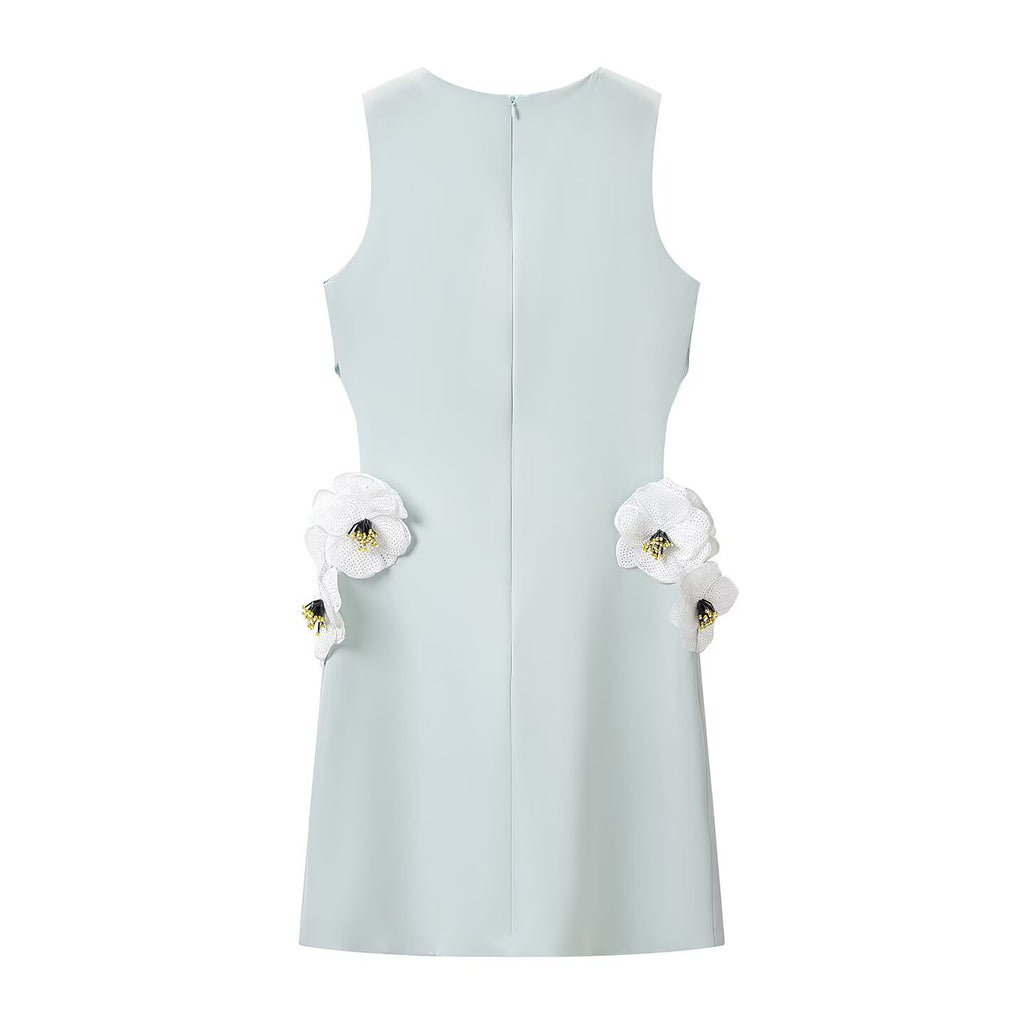 Women Clothing Hollowed out Sequined Floral Sleeveless Cropped Outfit Short Dress JiaJia