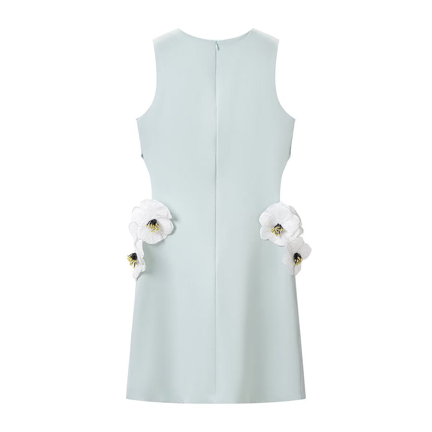 Women Clothing Hollowed out Sequined Floral Sleeveless Cropped Outfit Short Dress JiaJia