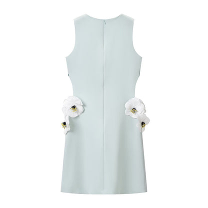 Women Clothing Hollowed out Sequined Floral Sleeveless Cropped Outfit Short Dress JiaJia