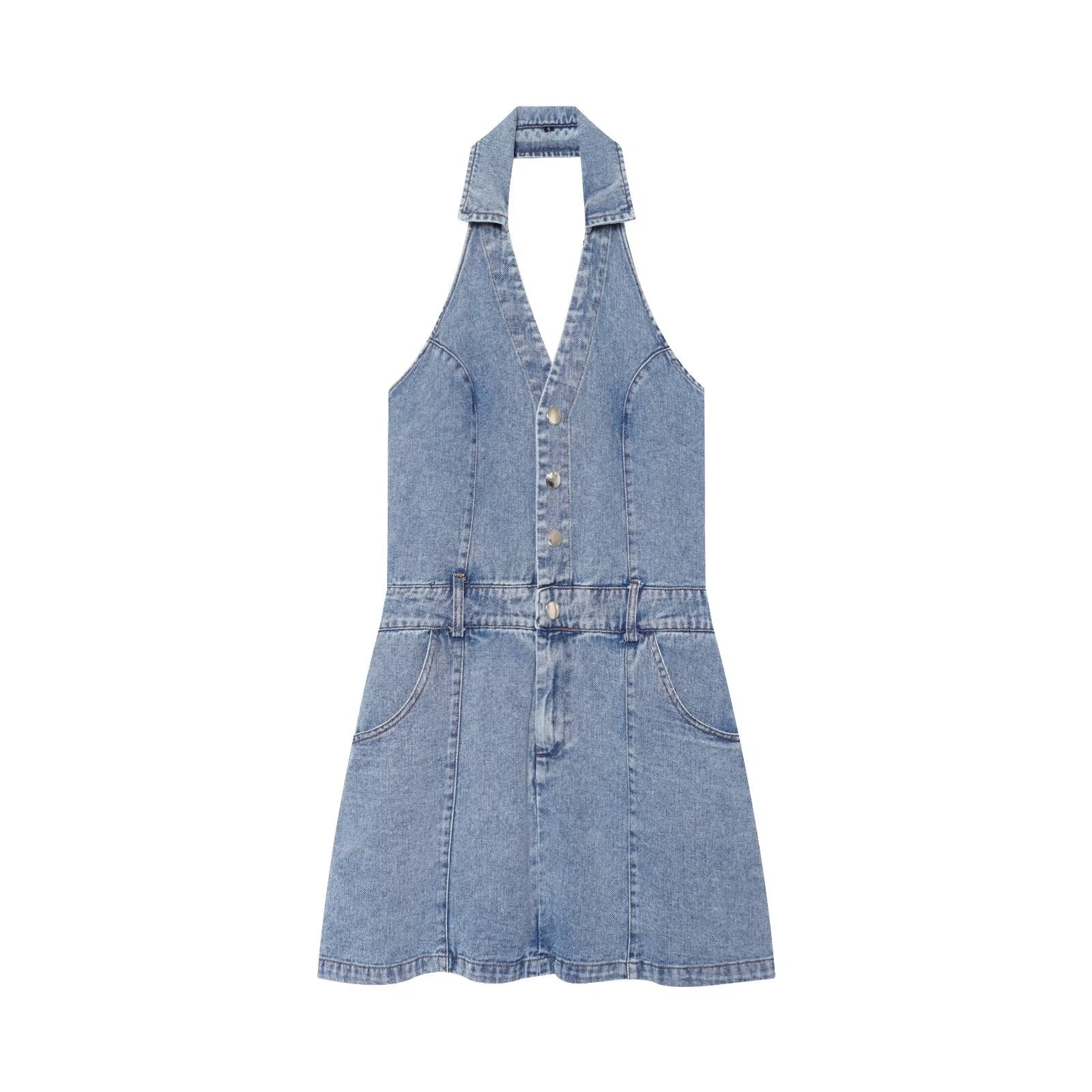 French Women Clothing Fashionable All Match Flip Halter Mini Dress Howe
