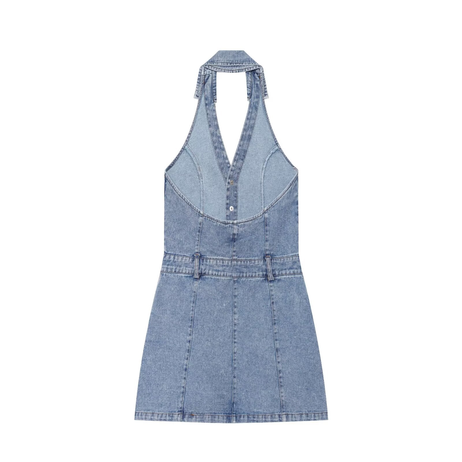 French Women Clothing Fashionable All Match Flip Halter Mini Dress Howe