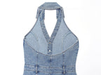 French Women Clothing Fashionable All Match Flip Halter Mini Dress Howe
