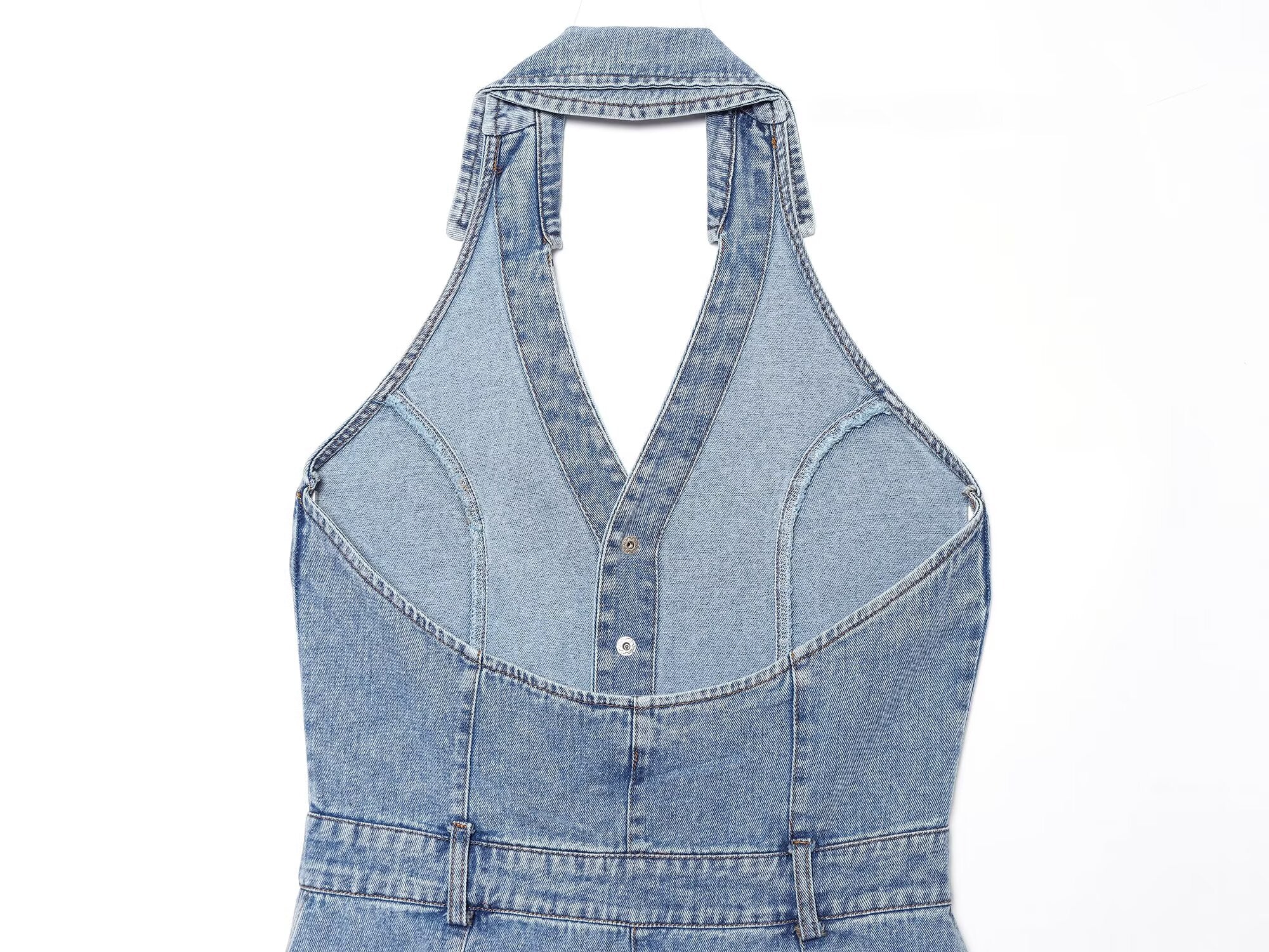 French Women Clothing Fashionable All Match Flip Halter Mini Dress Howe