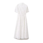 Women Clothing Sweet Cutout Machine Embroidery Collared Tied Shirt Dress Howe