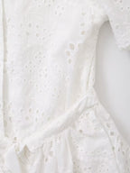 Women Clothing Sweet Cutout Machine Embroidery Collared Tied Shirt Dress Howe
