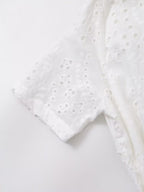 Women Clothing Sweet Cutout Machine Embroidery Collared Tied Shirt Dress Howe
