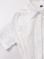 Women Clothing Sweet Cutout Machine Embroidery Collared Tied Shirt Dress Howe